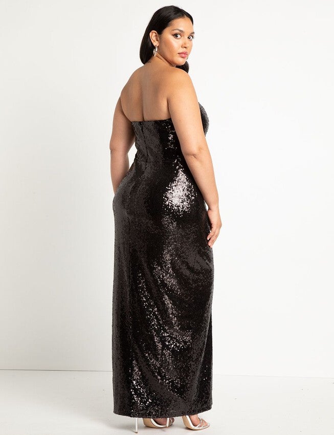 Sequin Gown with Slit, TOTALLY BLACK, alternate image number null