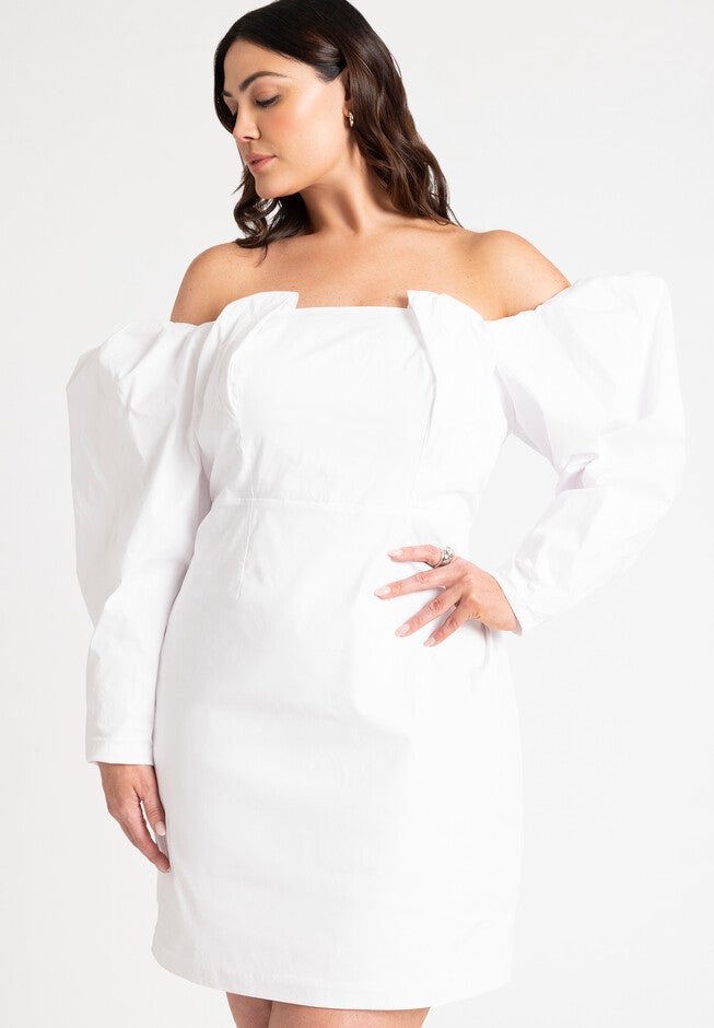 Mutton Sleeve Mini Dress, WHITE, on-hover image number null