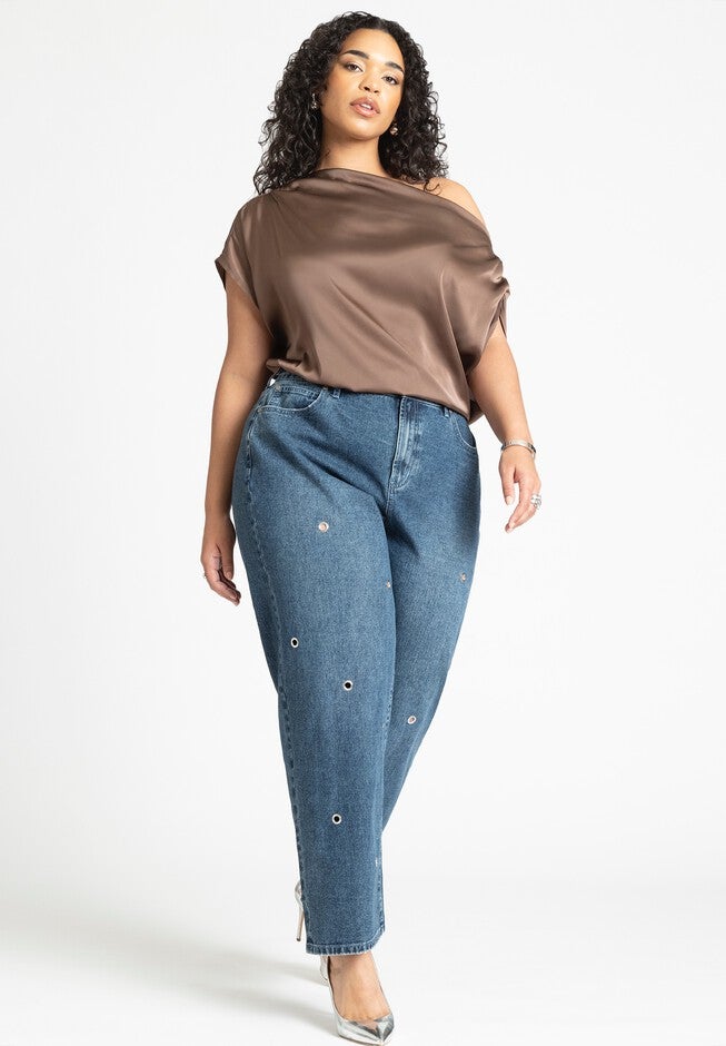 High Rise Loose Grommet Jean, MEDIUM WASH, hi-res image number null