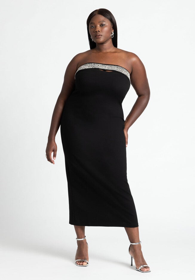 Rhinestone Fitted Knit Dress, BLACK ONYX, on-hover image number null