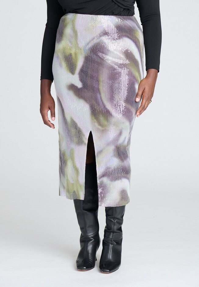 Printed Sequin Midi Skirt, FOREST MARBLE, alternate image number null