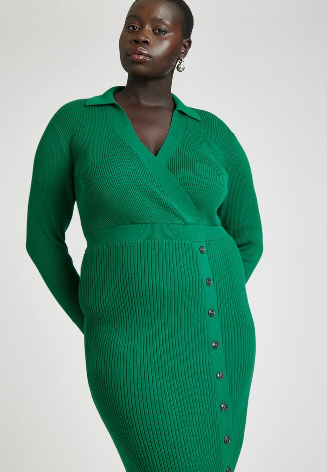 Ribbed Sweater Dress With Button Detail, , alternate image number null