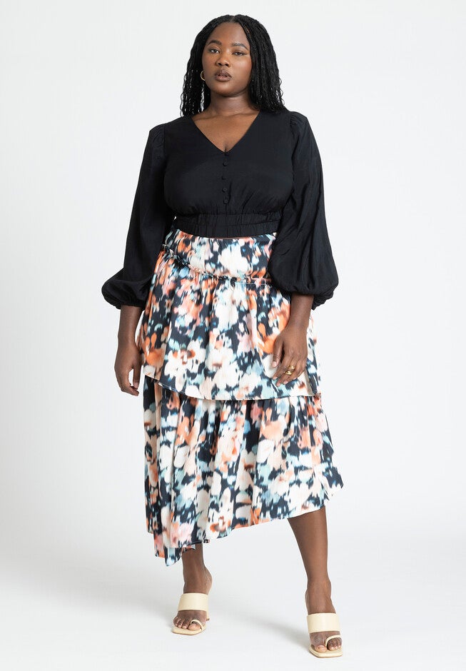Puff Sleeve Crop Blouse, BLACK ONYX, alternate image number null