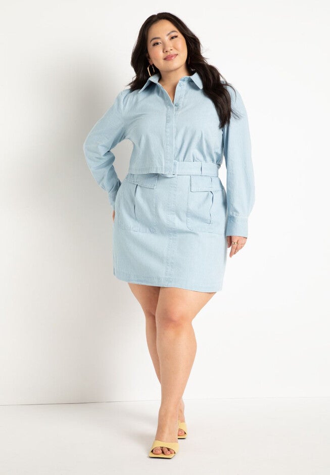 Cargo Pocket Mini Skirt, LIGHT WASH, hi-res image number null