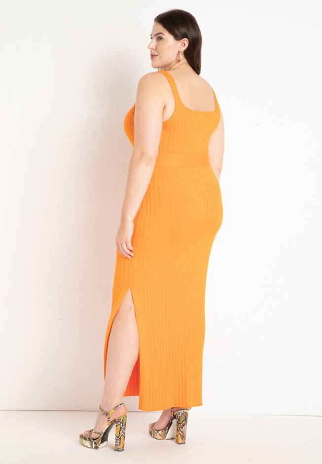 Knitted Rib Maxi Dress With Belt, , alternate image number null