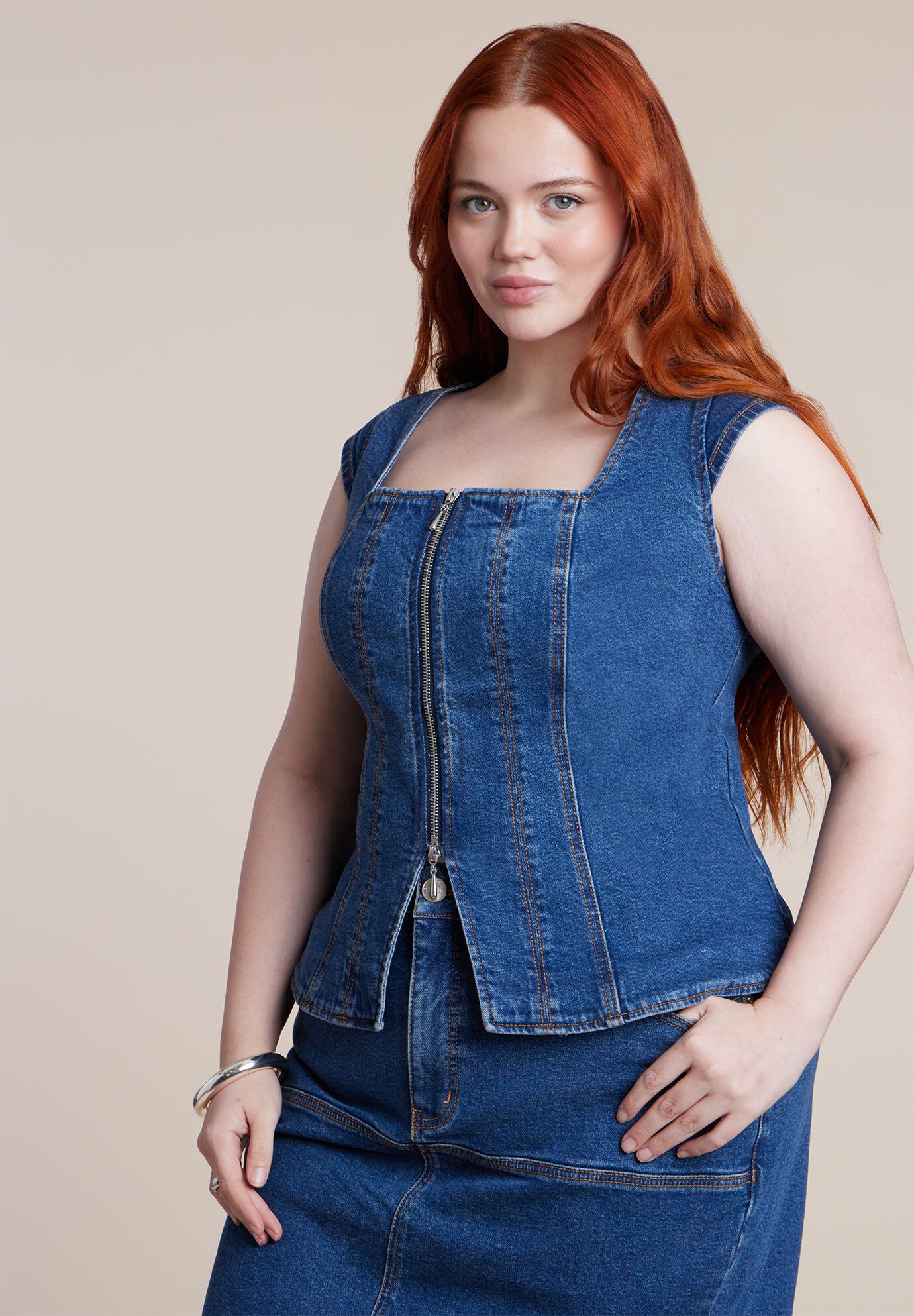 Fitted Square Neck Denim Top