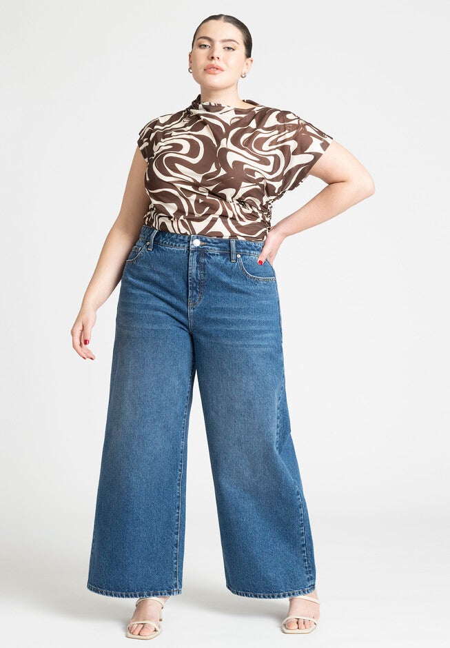 Draped Asym Top, BRUSH STROKE SWIRLS, alternate image number null