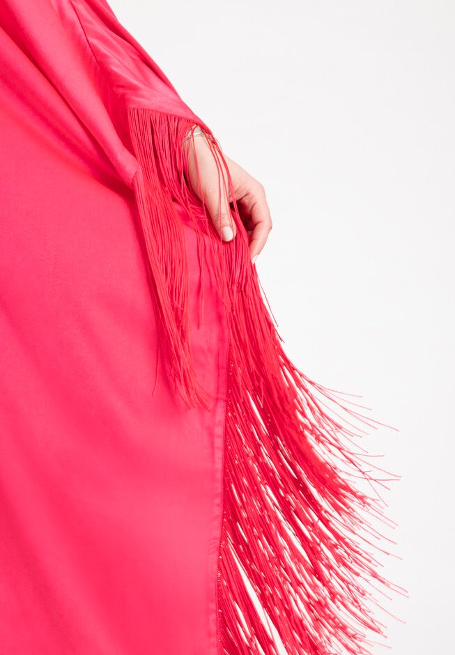 Fringe Formal Caftan Dress, PASSION PINK, alternate image number null