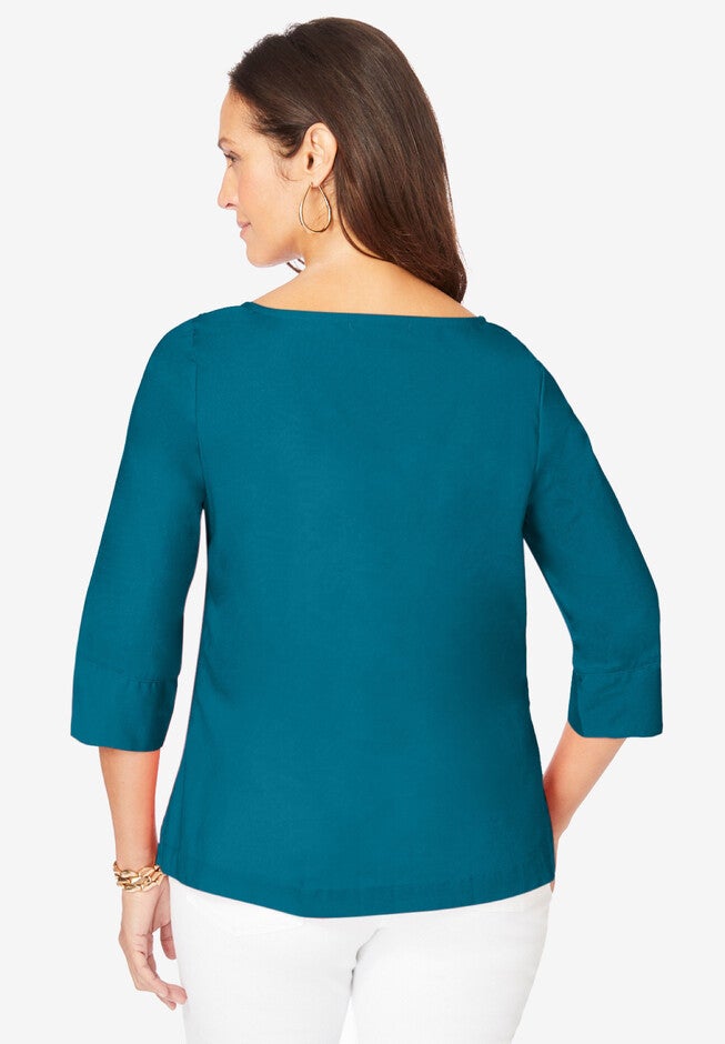 Stretch Poplin Button Boatneck Tunic, , on-hover image number null