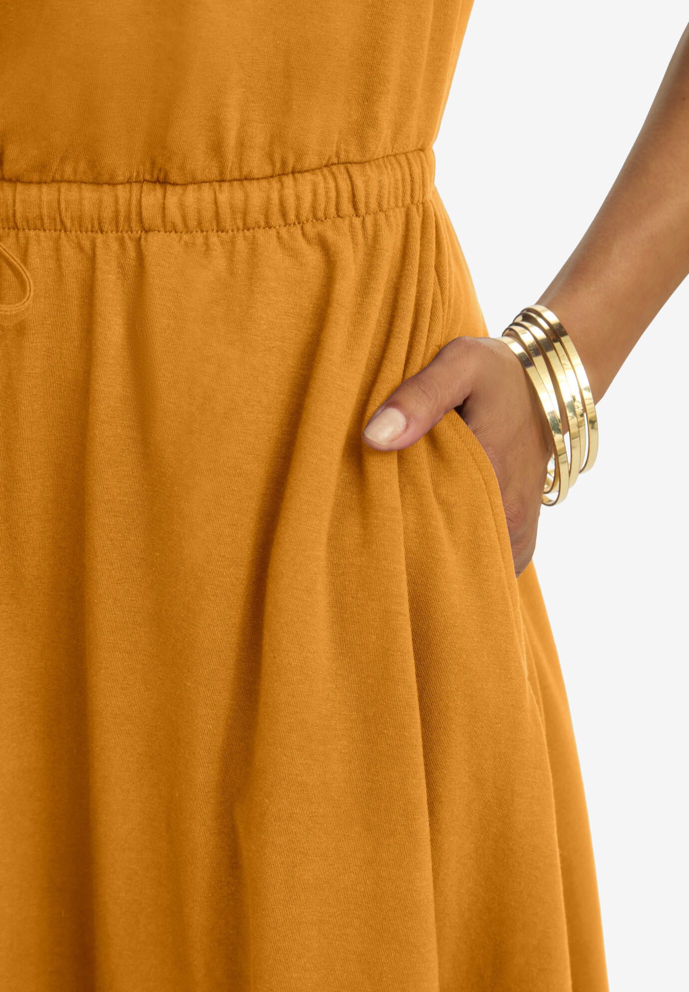 Stretch Cotton Drawstring Maxi Dress, RICH GOLD, alternate image number 3