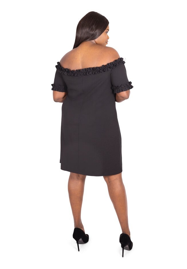 Off The Shoulder Ruffle Dress, BLACK, on-hover image number 1