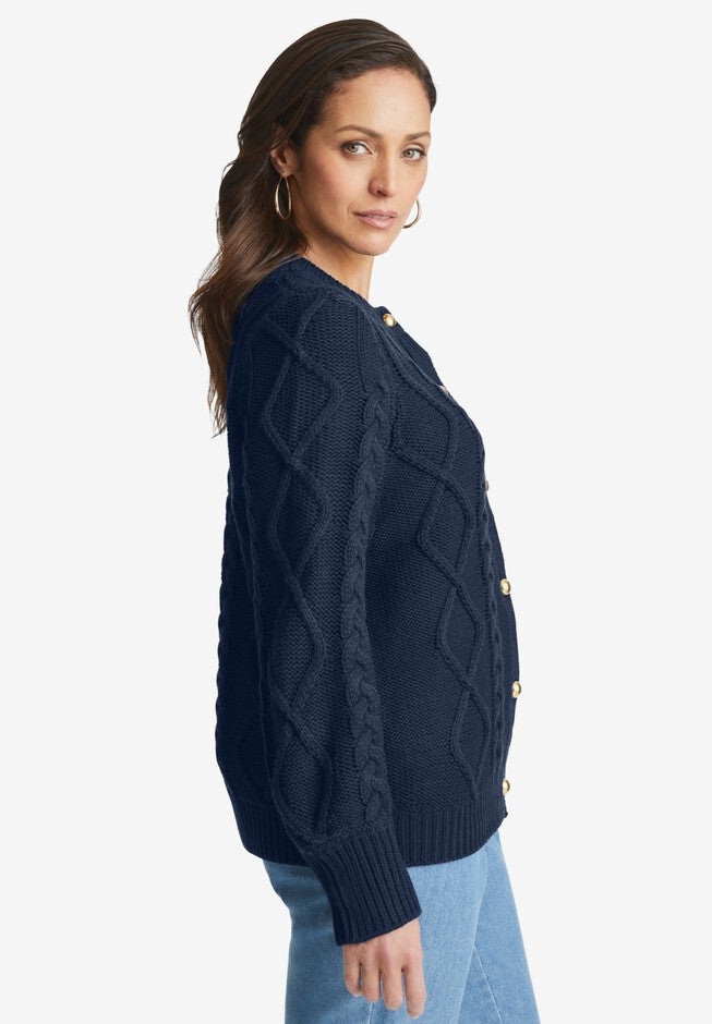 Button Front Cable Cardigan, , alternate image number null