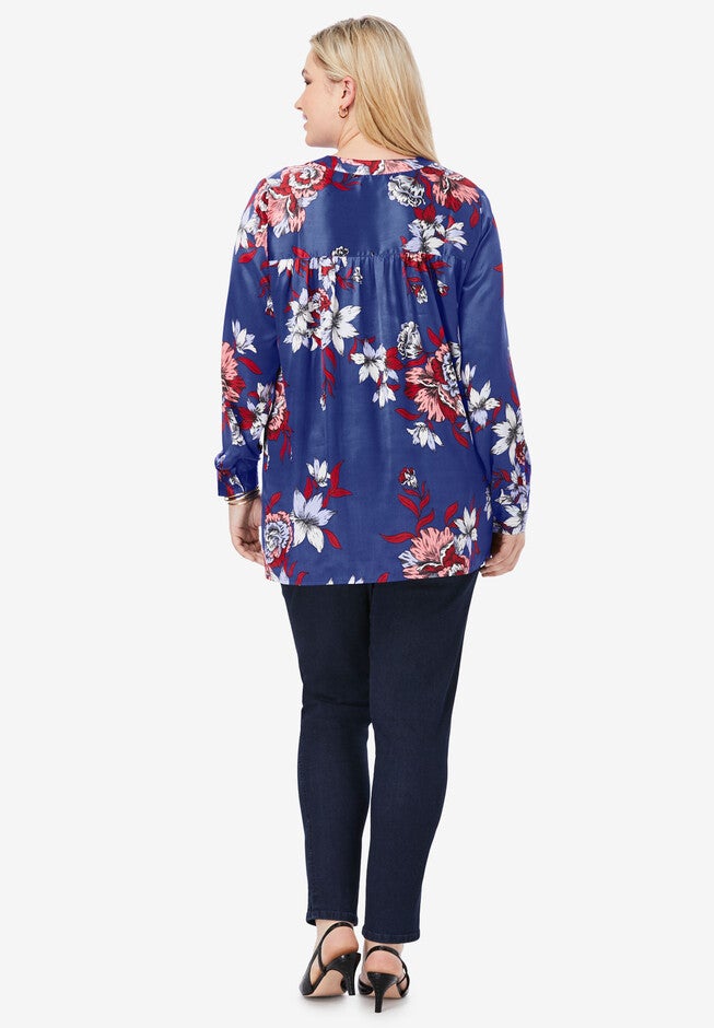 Silky Placket Front Blouse, , on-hover image number null