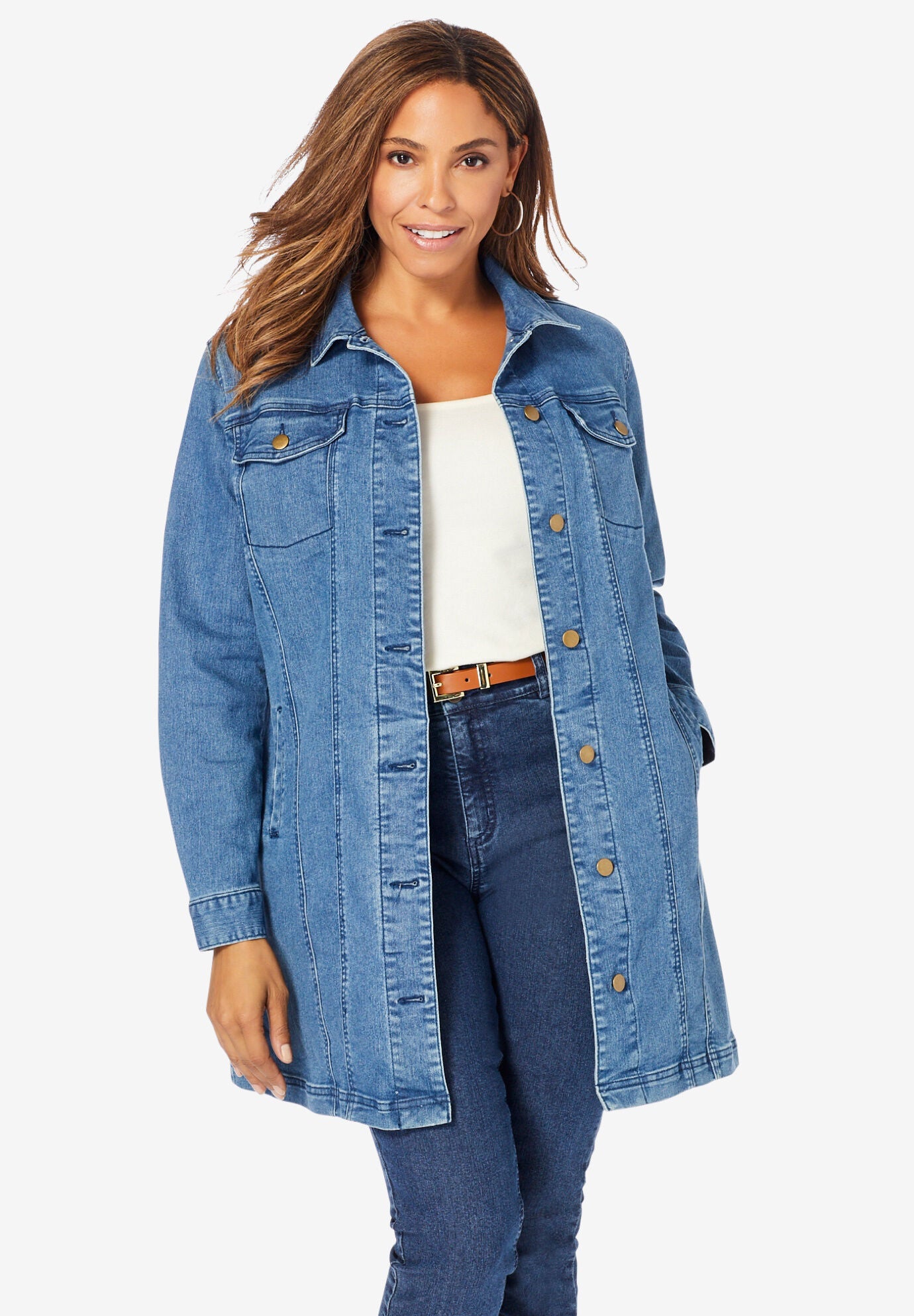 Denim long jackets for womens online new arrivals