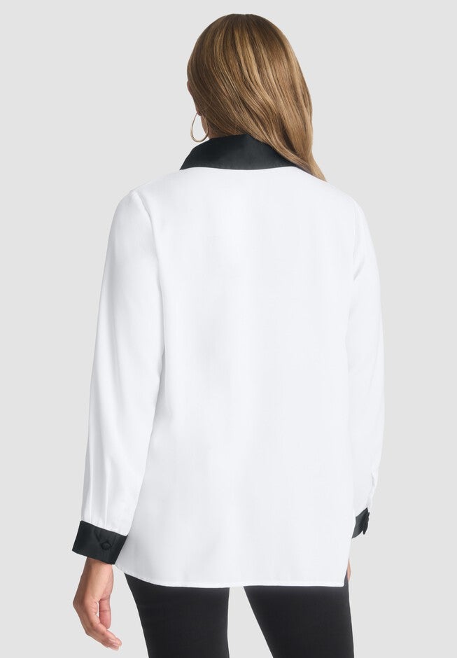 Georgette Satin Trim Blouse, , on-hover image number null