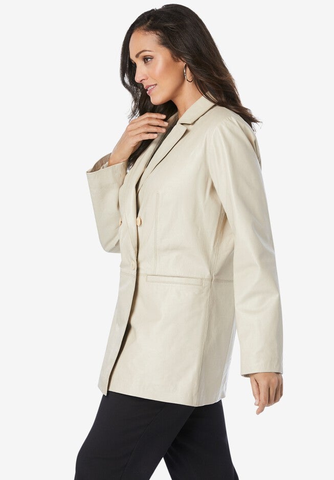 Double Breasted Leather Blazer, , alternate image number 2