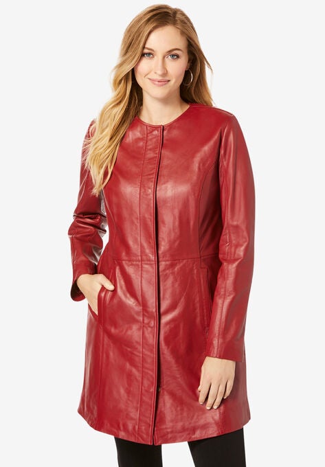 Three-Quarter Leather Jacket, RICH BURGUNDY, hi-res image number null