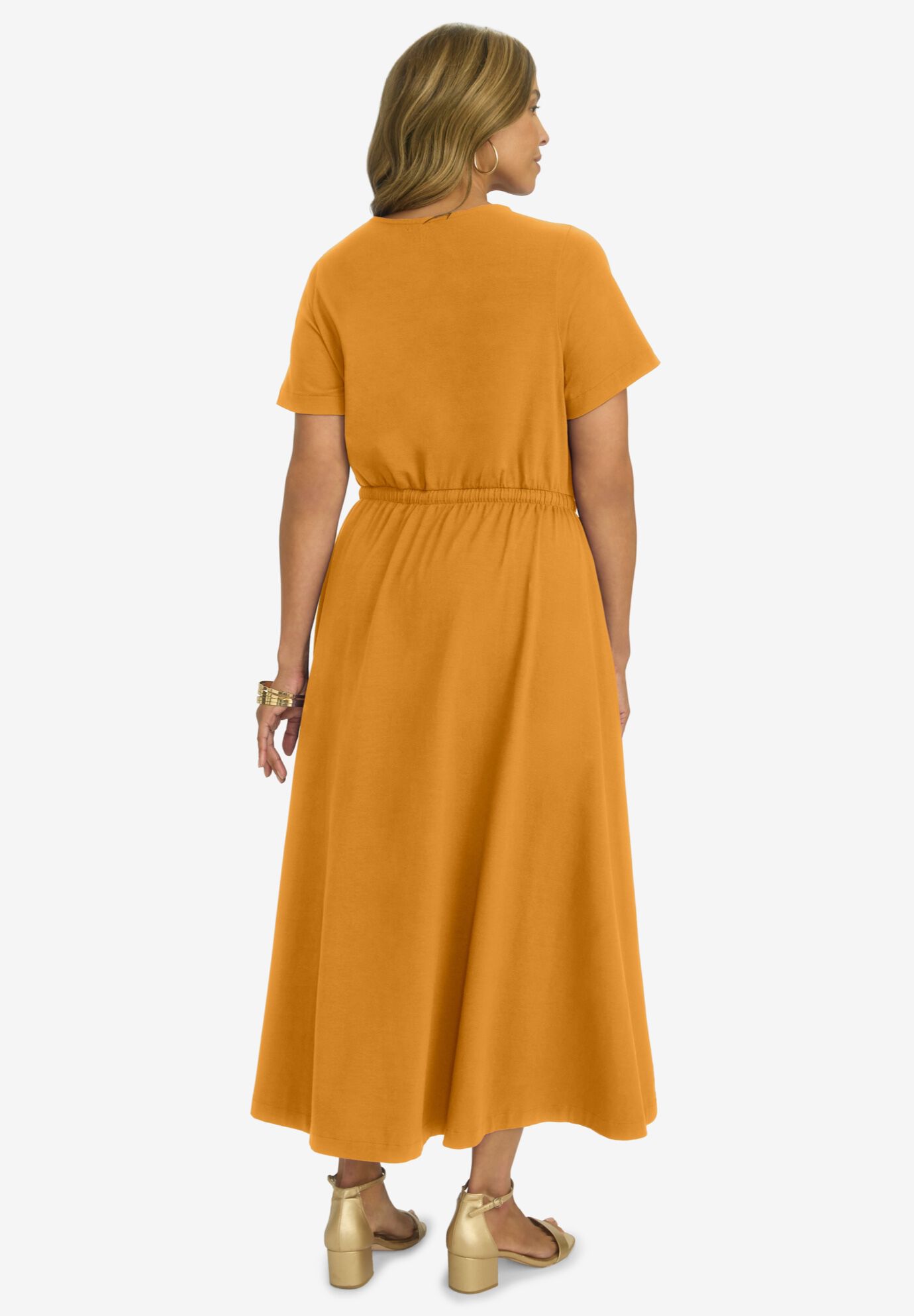 Stretch Cotton Drawstring Maxi Dress, RICH GOLD, on-hover image number 1