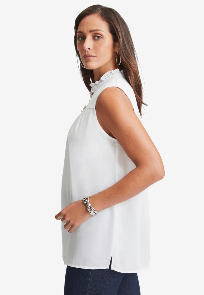Sleeveless Button-Front Blouse, , alternate image number null