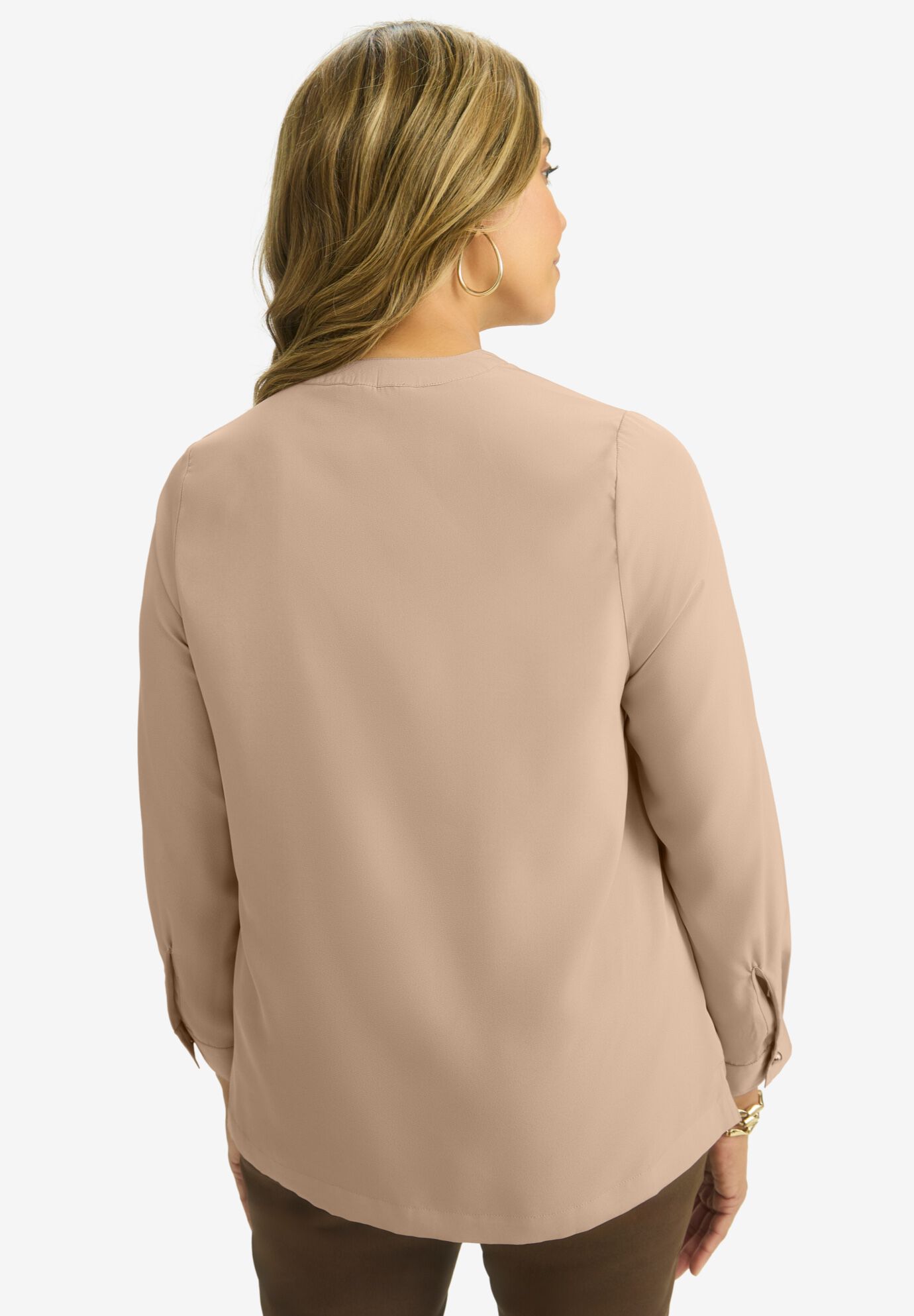 Button-Front Chest Pocket Blouse, NEW KHAKI, on-hover image number 1