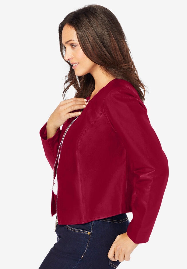 Collarless Leather Jacket, , alternate image number 2