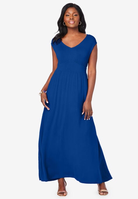 V-Neck Maxi Dress, DARK SAPPHIRE, hi-res image number null