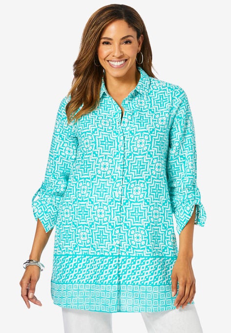 Linen Tunic, AQUA SEA TILE BOARDER, hi-res image number null