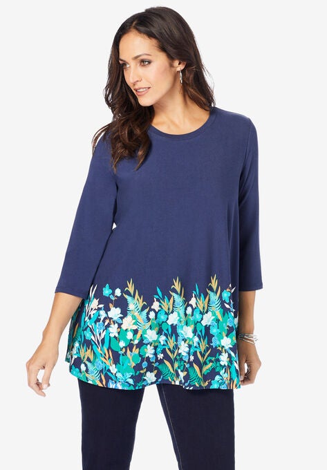 Swing Tunic, NAVY FLOWER GARDEN BORDER, hi-res image number null