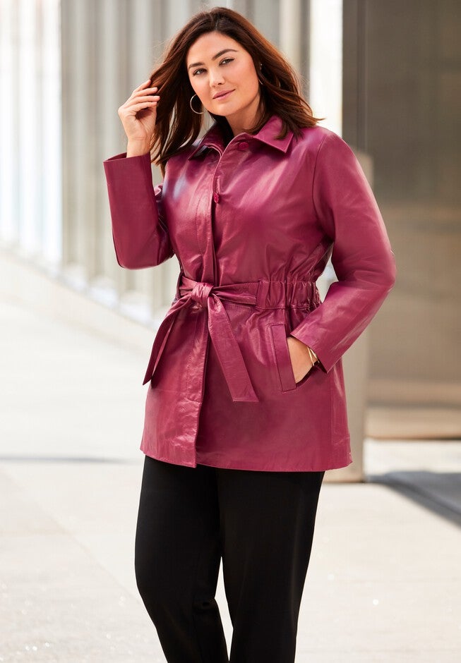 Cinched Waist Leather Jacket, , alternate image number null