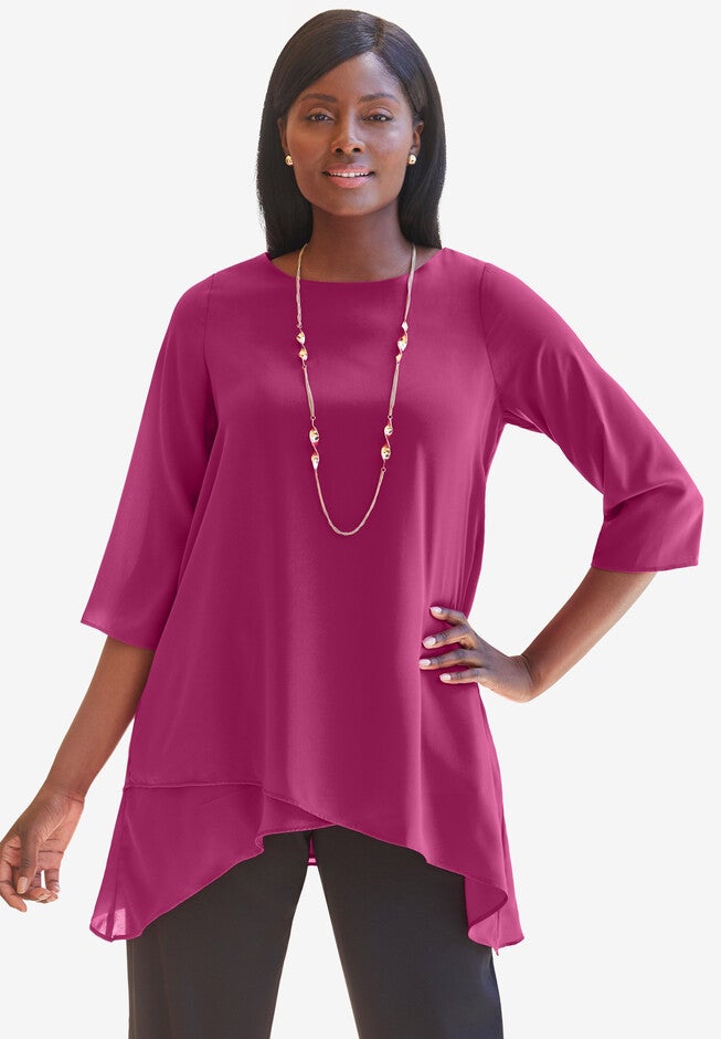 Georgette Overlay Blouse, RASPBERRY, hi-res image number 0