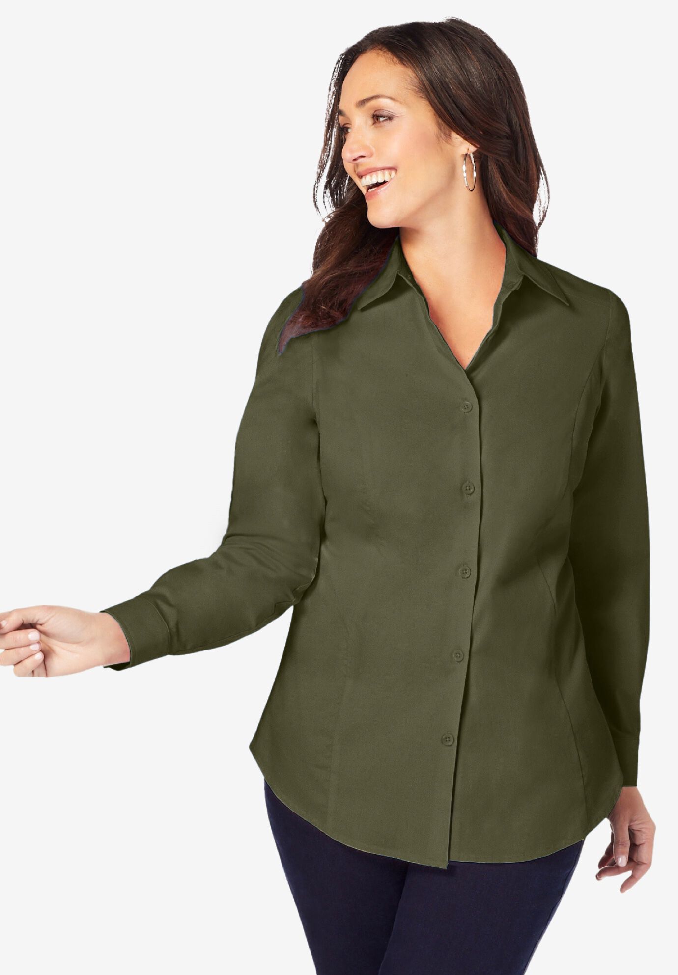 Stretch Cotton Poplin Button Down Shirt