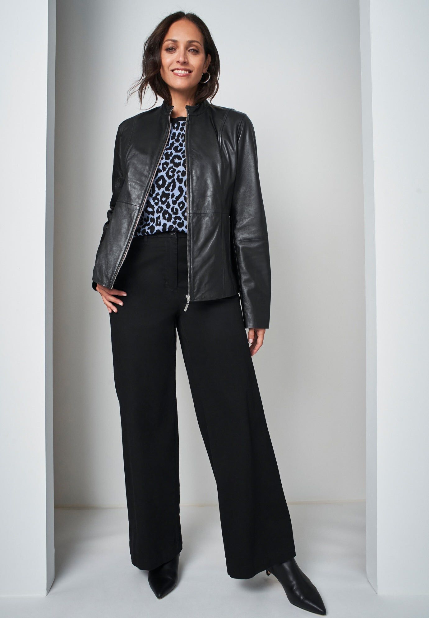 Stretch Cotton Chino Wide-Leg Trouser, BLACK, hi-res image number 0