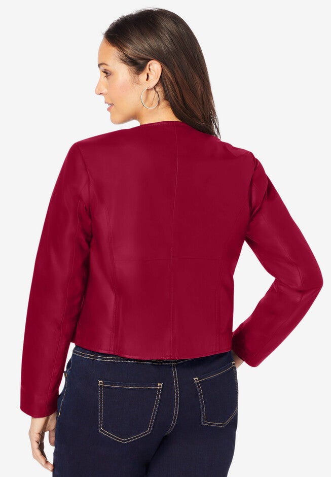 Collarless Leather Jacket, , on-hover image number 1