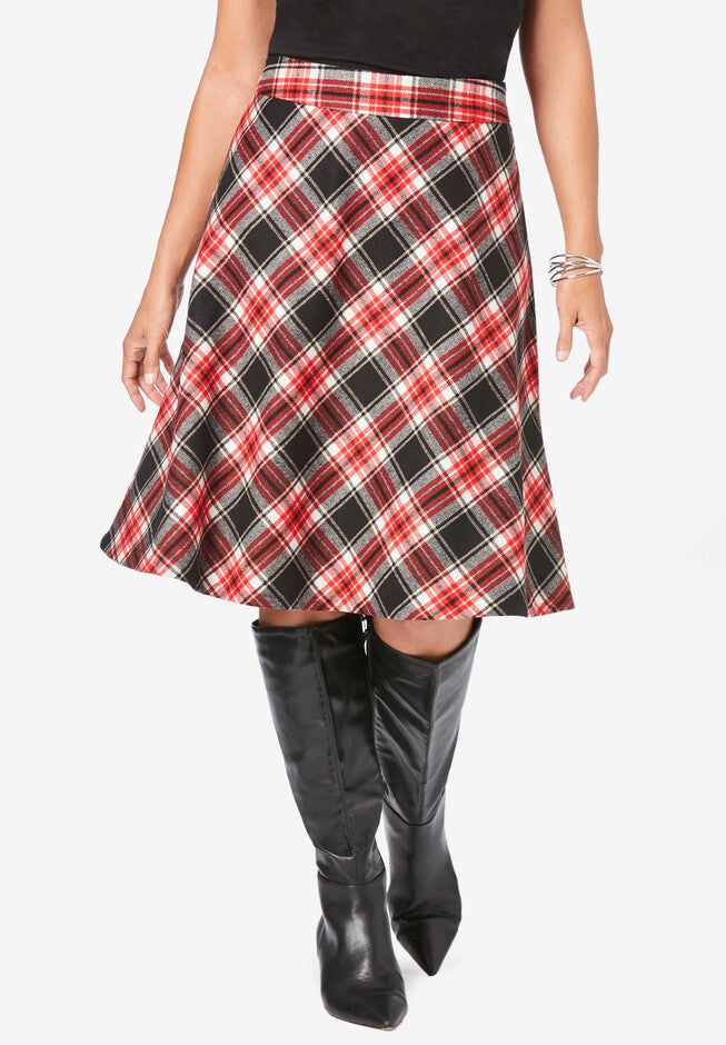 Wool-Blend Skirt, BLACK BIAS CHECK, hi-res image number 0
