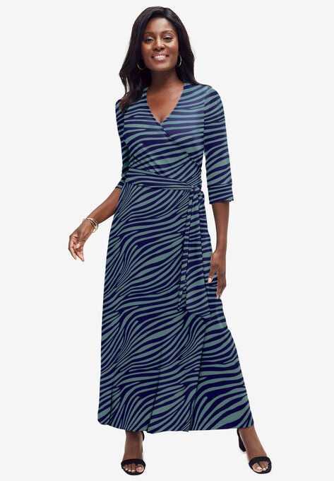 Faux Wrap Knit Maxi Dress, NEW SAGE ZEBRA, hi-res image number null