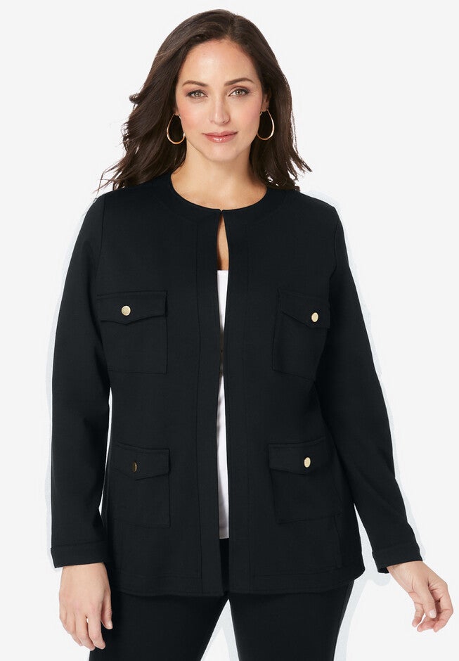 Military Ponte Jacket, BLACK, hi-res image number 0