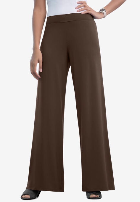 Knit Palazzo Pant, CHOCOLATE, hi-res image number null