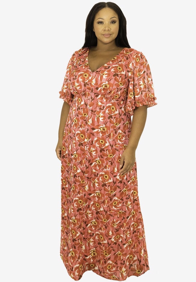 Flutter Sleeve Maxi Dress, PINK, hi-res image number 0