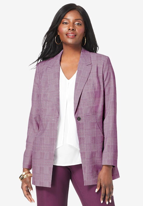 Bi-Stretch Blazer, BERRY IVORY GLEN PLAID, hi-res image number null