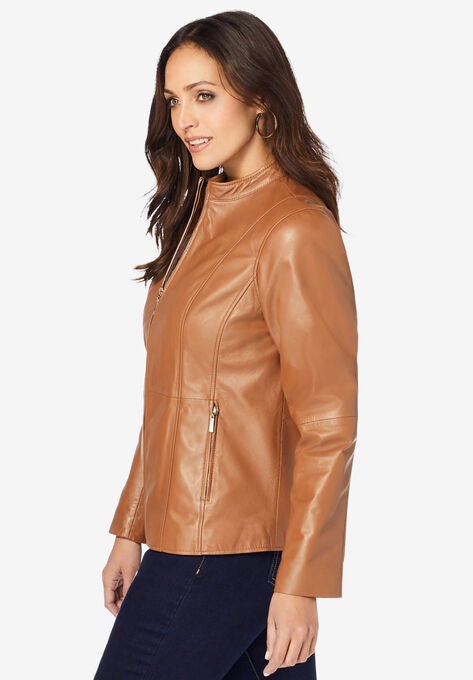 Zip Front Leather Jacket, , alternate image number null