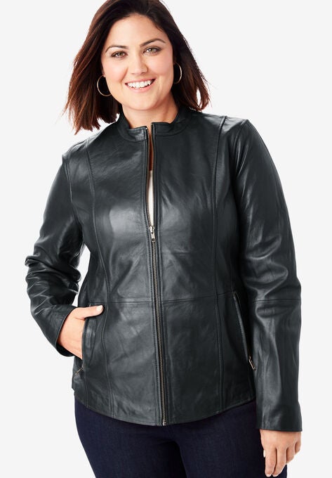 Zip Front Leather Jacket, , alternate image number null