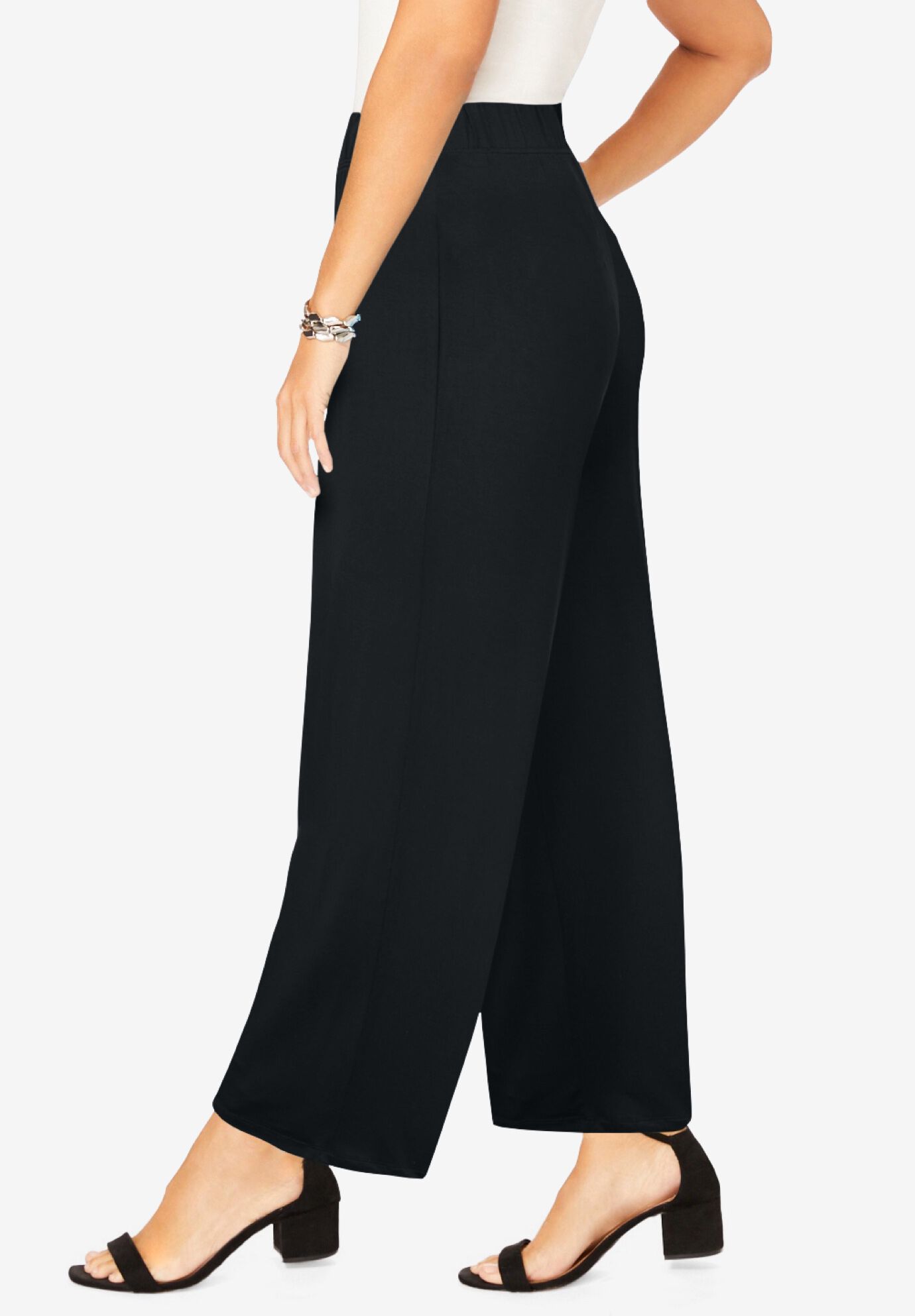 Everyday Stretch Knit Wide Leg Pant, BLACK, alternate image number 2
