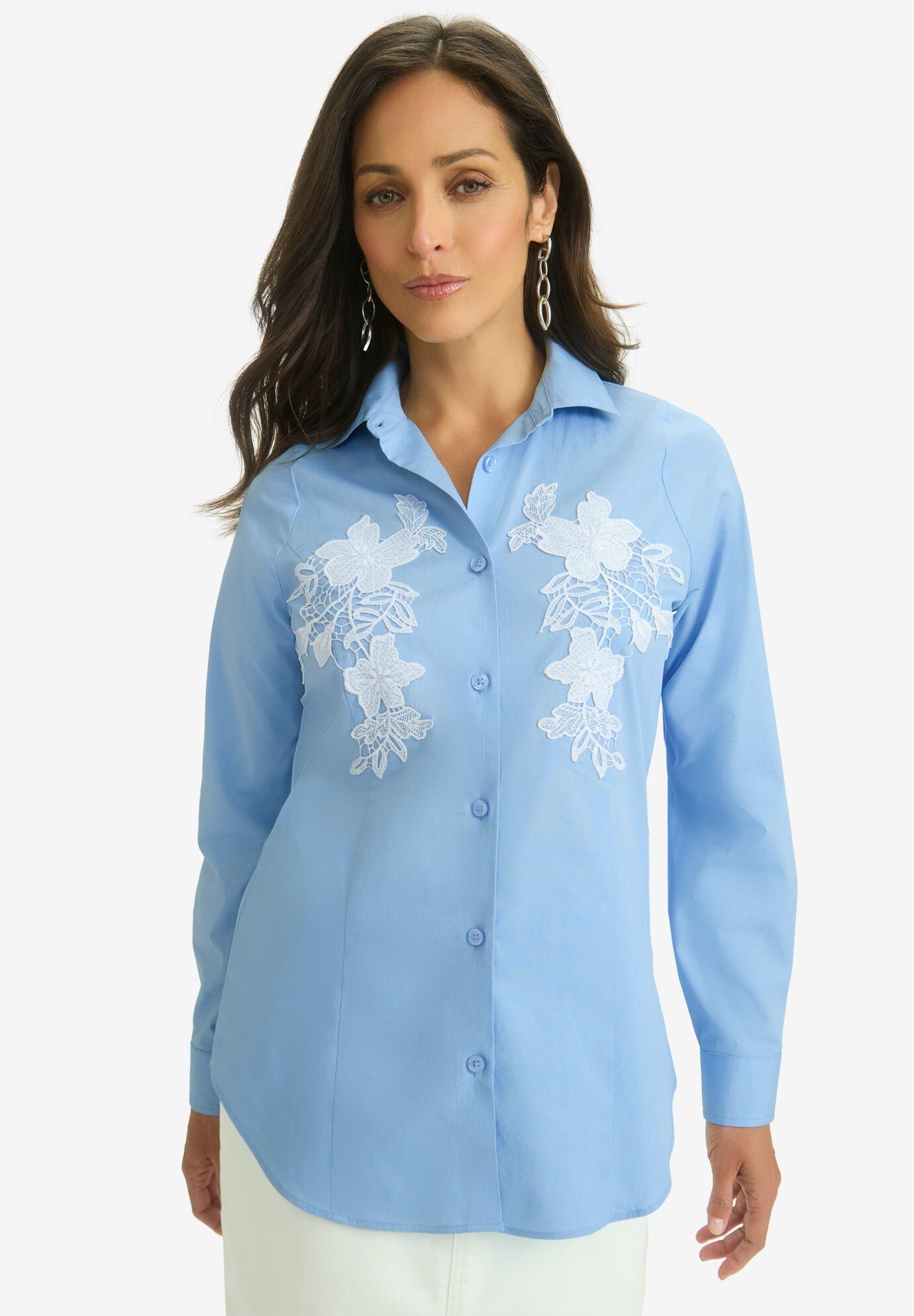 Applique Poplin Shirt, SKY BLUE, hi-res image number 0