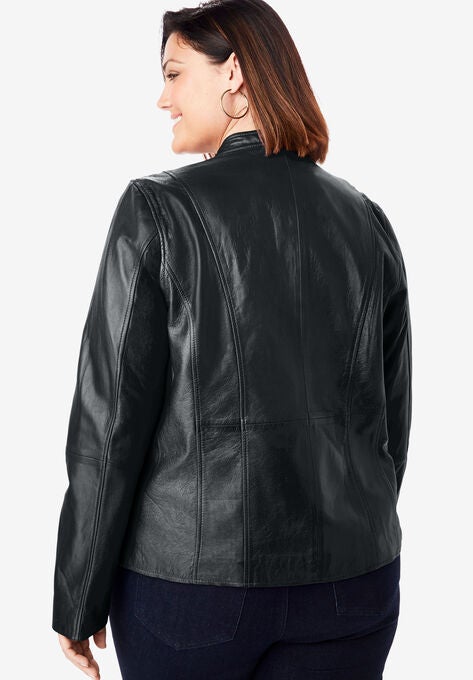 Zip Front Leather Jacket, , alternate image number null