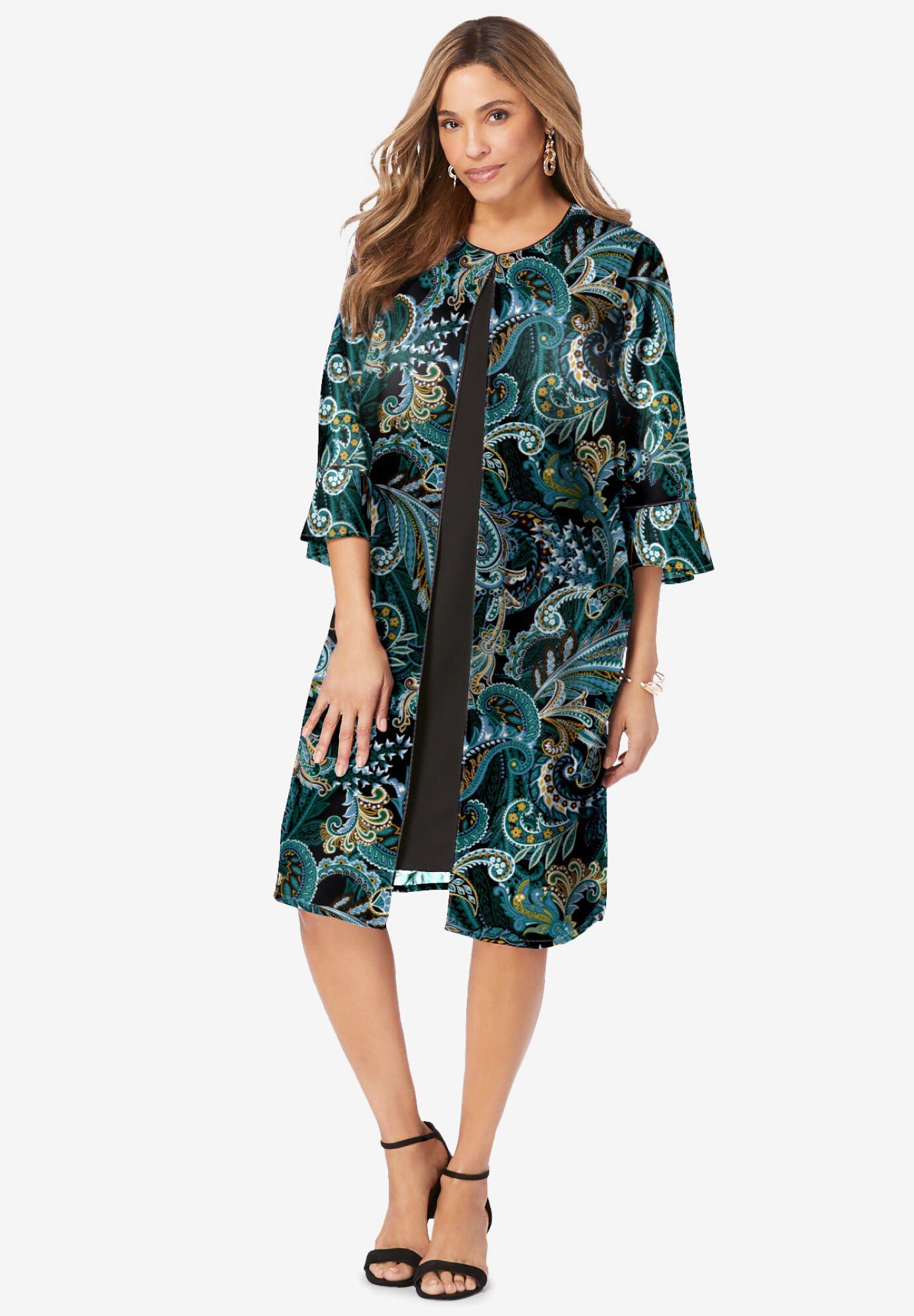 2-Piece Duster Jacket Dress, FROST TEAL PAISLEY, hi-res image number 0