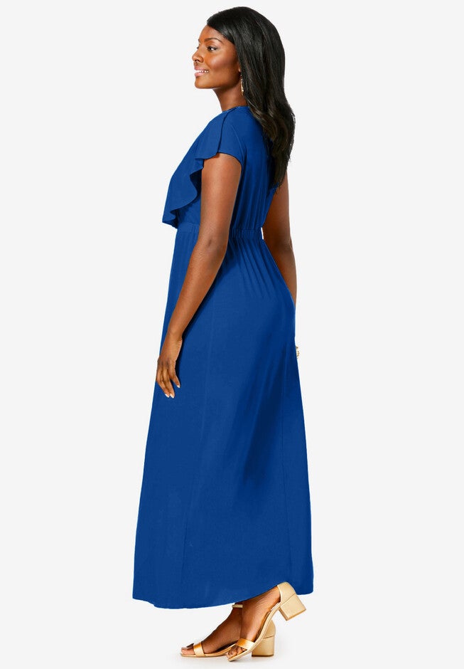 Stretch Knit Ruffle Maxi Dress, , alternate image number null
