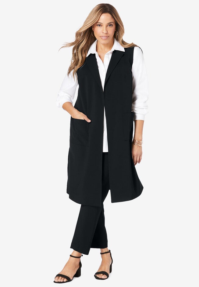 Bi-Stretch Tie-Front Gilet, BLACK, hi-res image number null