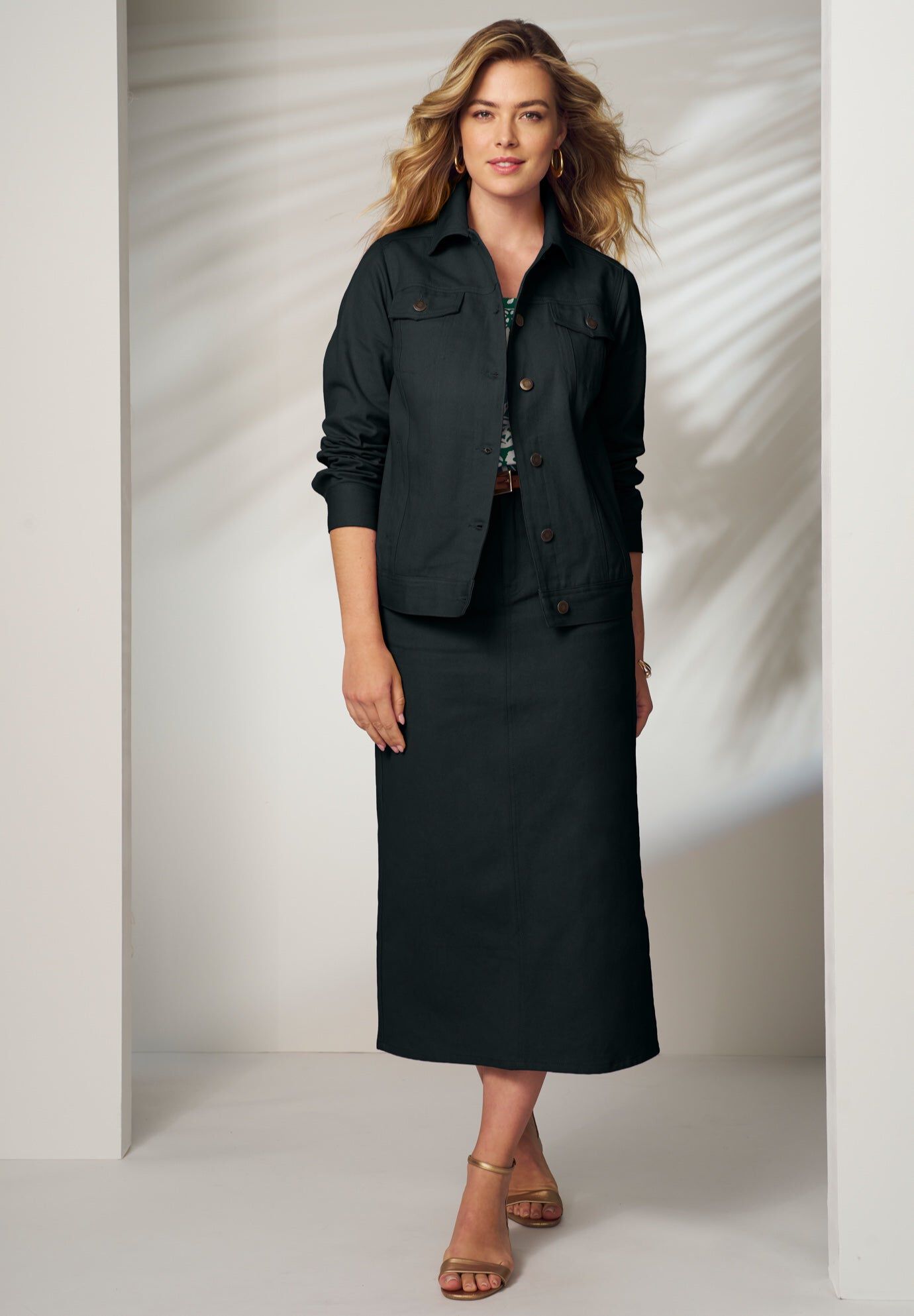 Classic Cotton Denim Midi Skirt