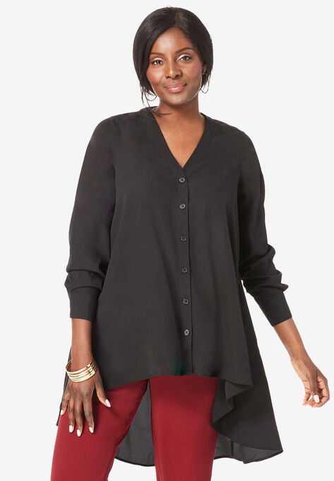 Hi-Low Crepe Tunic, BLACK, hi-res image number null