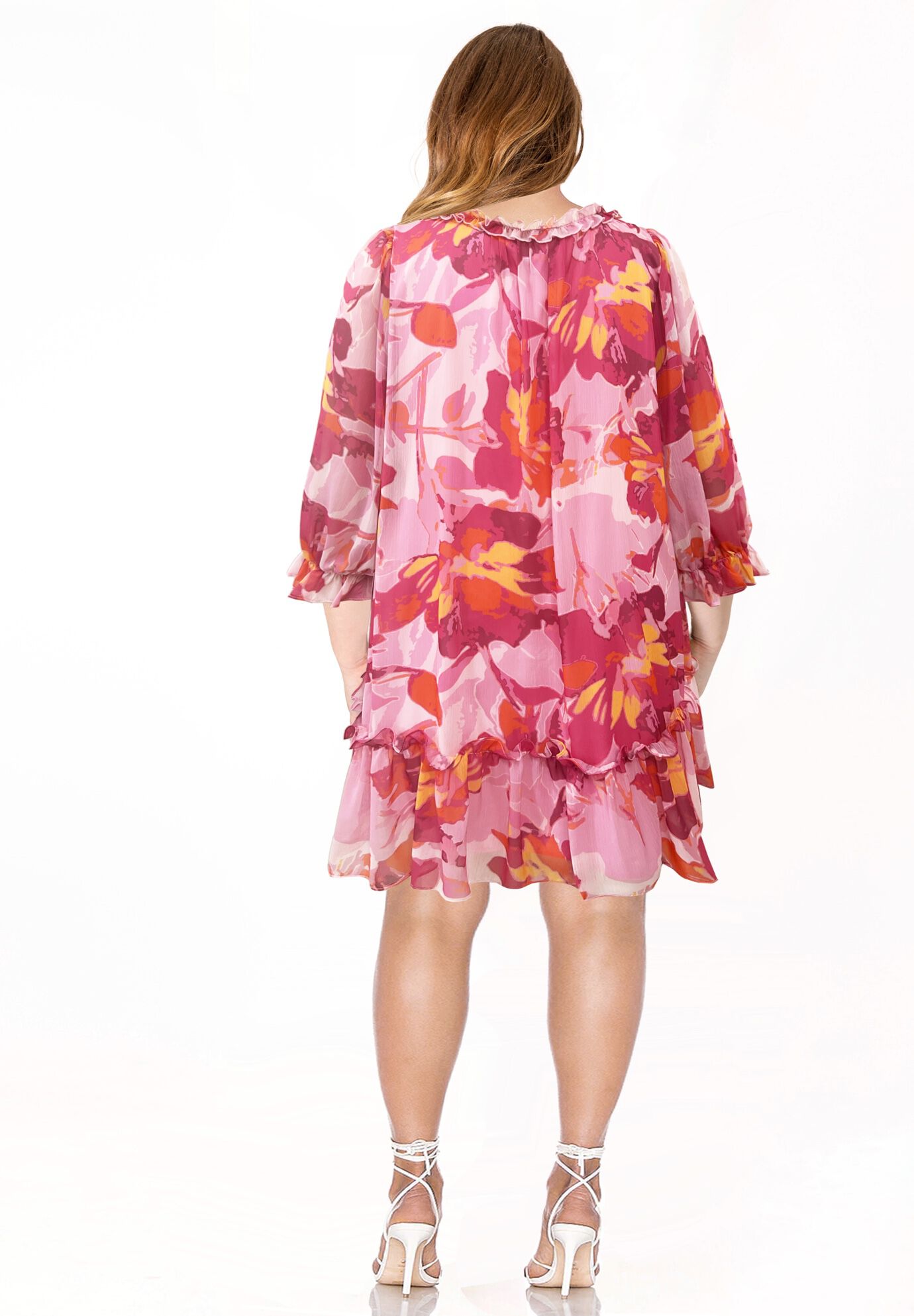 Babydoll Ruffle Dress, PINK PRINT, on-hover image number 1